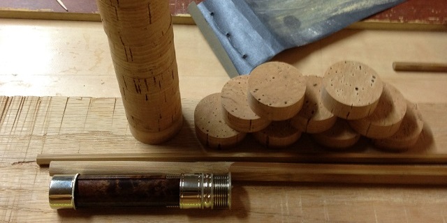 The finest cork is cut and fitted for the handle and the reel seat installed